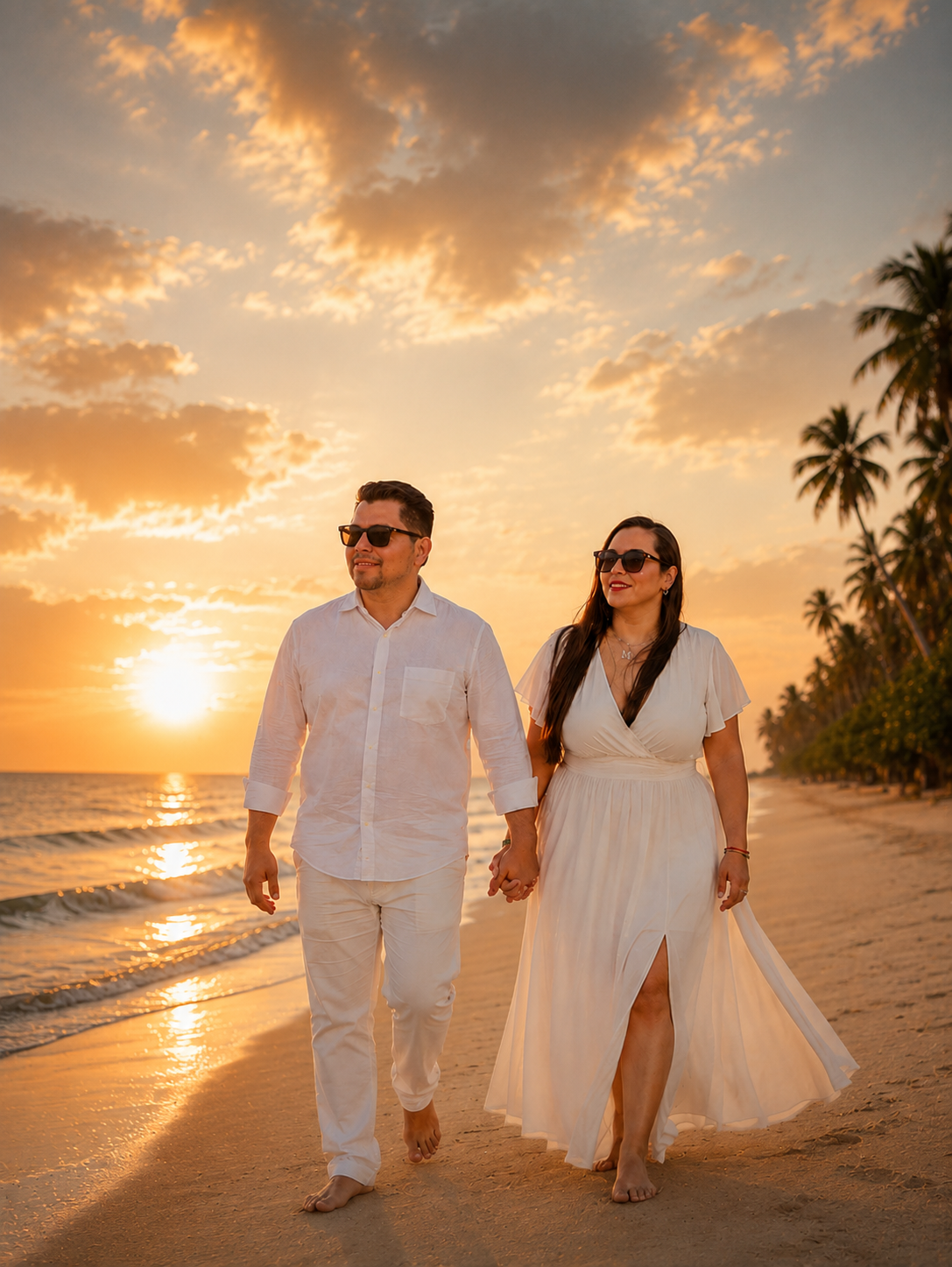 Luis y Mayra caminando en la playa